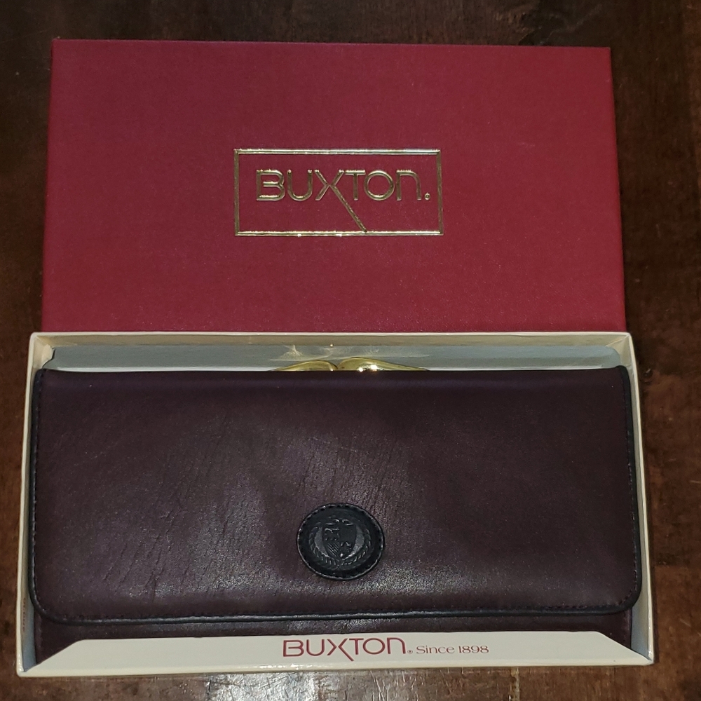NIB - Buxton Satin Calf Skin Burgundy Wallet.
